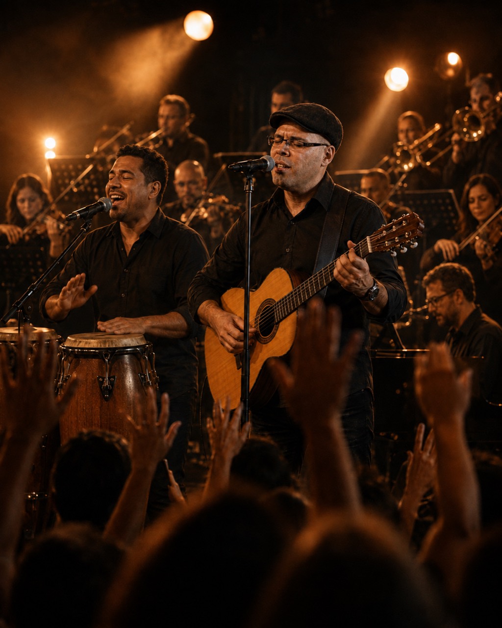 Yoel Ruiz con guitarra y orquesta